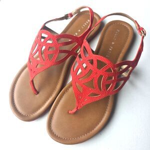 Kelly & Katie Sandals Orange Flat Thong Slingback Strappy Cute Cottage Beach 9.5